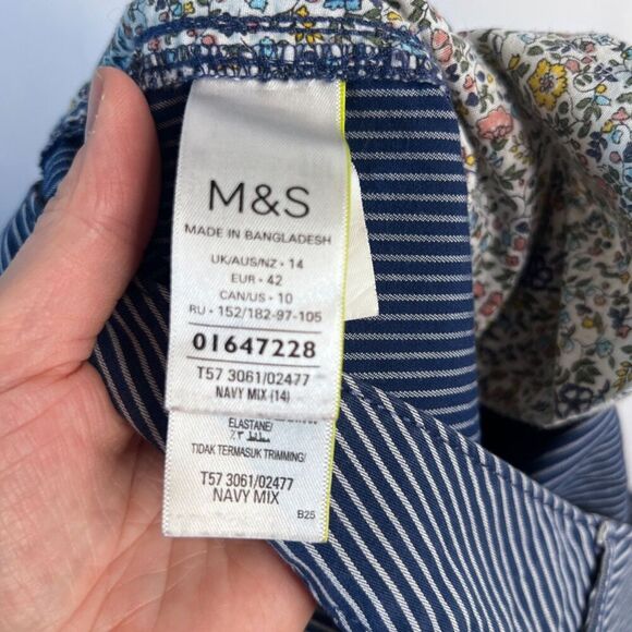 M&S Collection Navy White Striped Bermuda Cotton Casual Shorts Size 14 - Picture 7 of 10